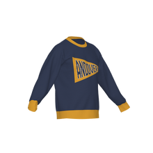 Load image into Gallery viewer, Andover Pennant Crewneck Sweatshirt | Ringer Trim Pullover, Navy & Gold