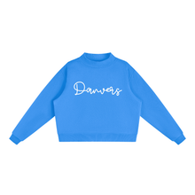 Load image into Gallery viewer, Danvers Script Mockneck Sweatshirt | Oversized Cropped Pullover, Blue & White