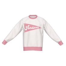 Load image into Gallery viewer, Andover Pennant Sweater | Ringer Trim Jacquard Knit Crewneck, White & Pink