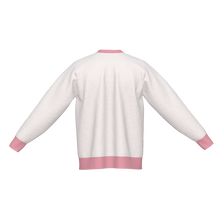 Load image into Gallery viewer, Andover Pennant Sweater | Ringer Trim Jacquard Knit Crewneck, White & Pink