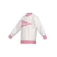 Load image into Gallery viewer, Andover Pennant Sweater | Ringer Trim Jacquard Knit Crewneck, White & Pink