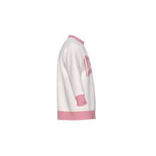 Load image into Gallery viewer, Andover Pennant Sweater | Ringer Trim Jacquard Knit Crewneck, White & Pink