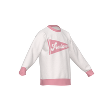 Load image into Gallery viewer, Andover Pennant Sweater | Ringer Trim Jacquard Knit Crewneck, White & Pink