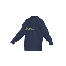 Load image into Gallery viewer, Andover Script Sweater | Navy & Gold Jacquard Knit Crewneck
