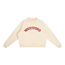 Load image into Gallery viewer, Beige sweatshirt with red text on a white background