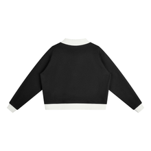 Load image into Gallery viewer, Reading Script Contrast Collar Mockneck Sweatshirt | Black &amp; White
