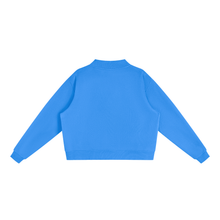 Load image into Gallery viewer, Danvers Script Mockneck Sweatshirt | Oversized Cropped Pullover, Blue &amp; White

