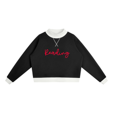 Load image into Gallery viewer, Reading Script Contrast Collar Mockneck Sweatshirt | Black &amp; White
