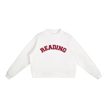 Load image into Gallery viewer, Reading Varsity Mockneck Sweatshirt | Oversized Cropped Pullover, White
