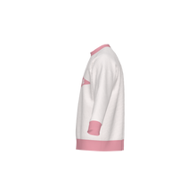 Load image into Gallery viewer, Andover Pennant Sweater | Ringer Trim Jacquard Knit Crewneck, White &amp; Pink

