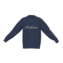 Load image into Gallery viewer, Andover Script Sweater | Navy &amp; Gold Jacquard Knit Crewneck
