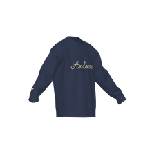 Load image into Gallery viewer, Andover Script Sweater | Navy &amp; Gold Jacquard Knit Crewneck
