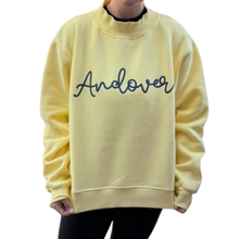 Load image into Gallery viewer, Andover Script Mockneck Sweatshirt | Oversized Cropped Pullover, Butter &amp; Navy
