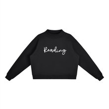 Load image into Gallery viewer, Reading Script Mockneck Sweatshirt | Oversized Cropped Pullover, Black &amp; White
