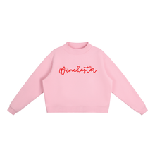 Load image into Gallery viewer, Winchester Script Mockneck Sweatshirt | Oversized Cropped Pullover, Pink &amp; Red
