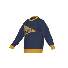 Load image into Gallery viewer, Andover Pennant Crewneck Sweatshirt | Ringer Trim Pullover, Navy &amp; Gold
